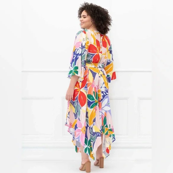 ELOQUII Elements Women's Size 20 Floral Print Maxi Dress with Kimono Sleeves - Picture 2 of 3